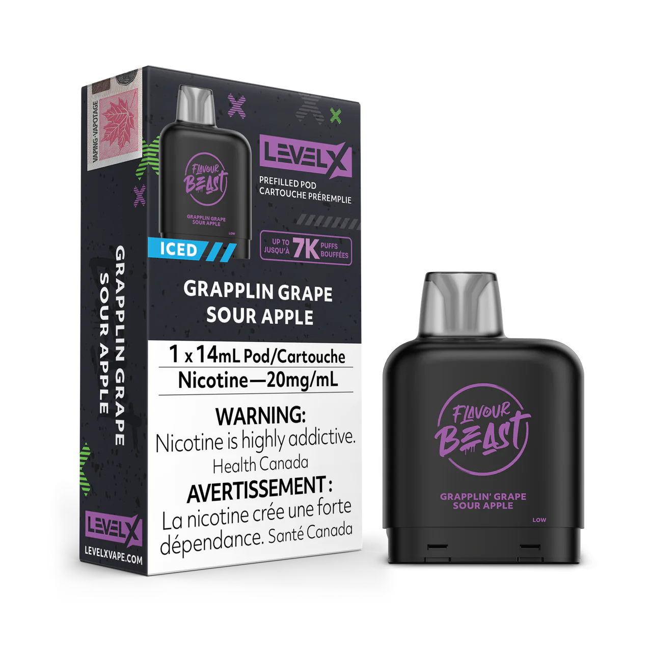Flavour Beast Level X 7000 Pod - Grapplin Grape Sour Apple (Vape tax included)