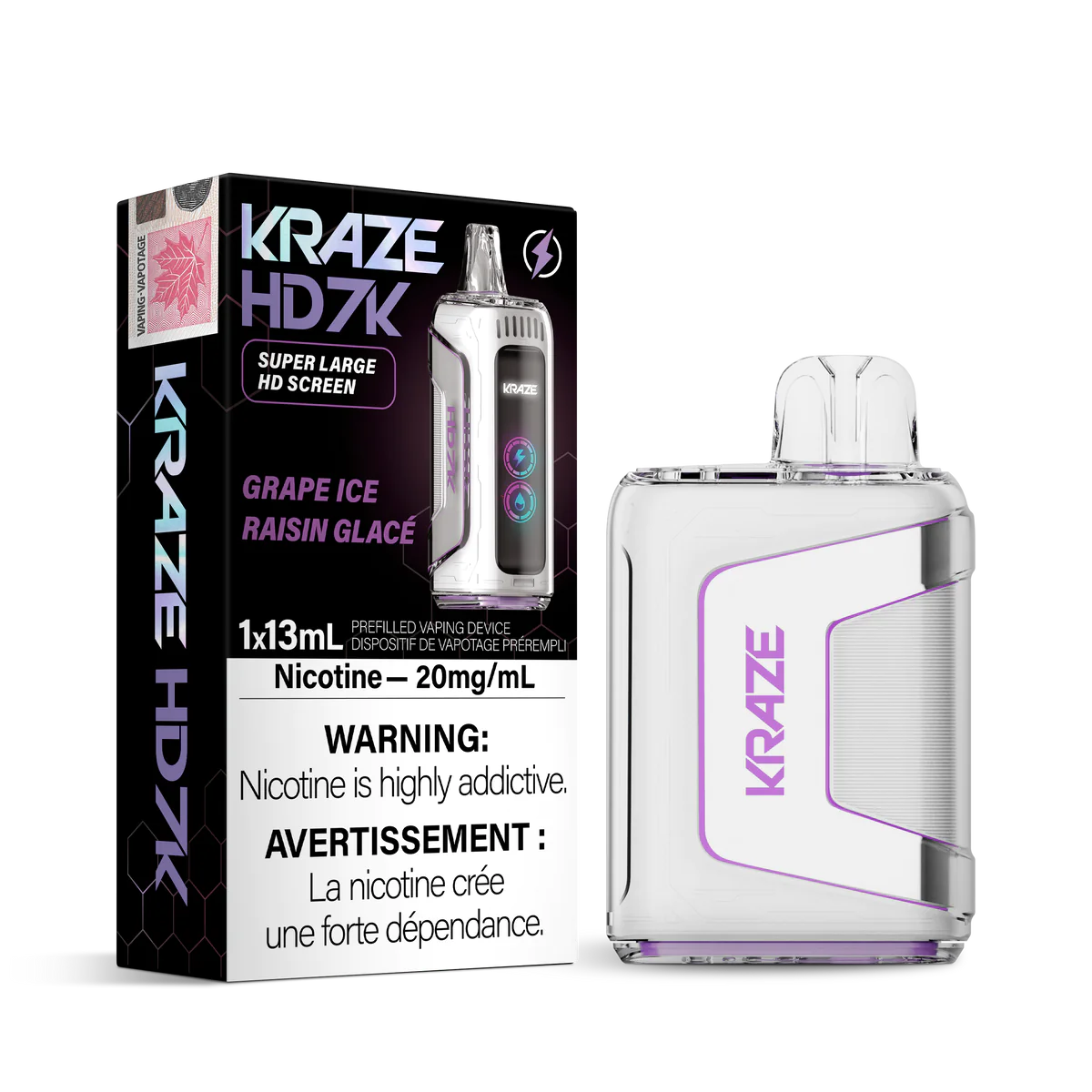 Kraze 7000 Disposable - Grape Ice 20MG (Vape tax included)