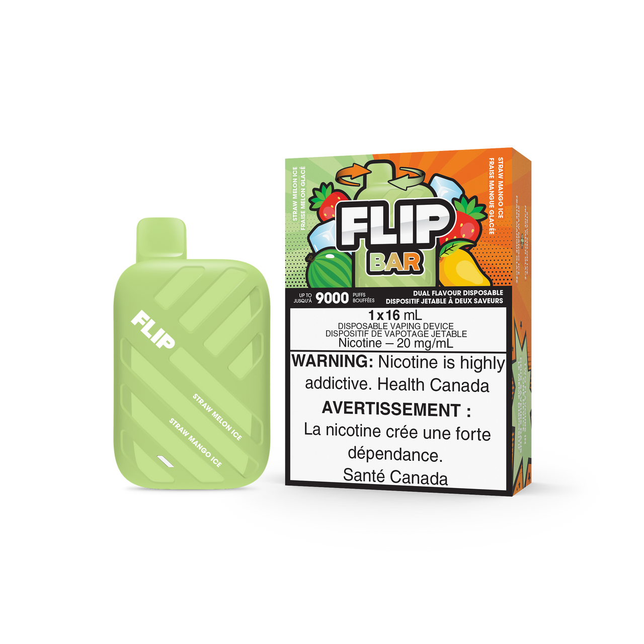 Flip Bar 9000 Disposable - Straw Melon Ice + Straw Mango Ice 20MG (FED)