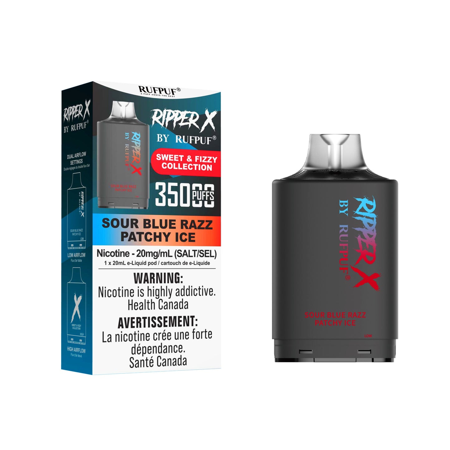 Rufpuf Ripper X Pod - Sour Blue Razz Patchy Ice 20mg (AB)