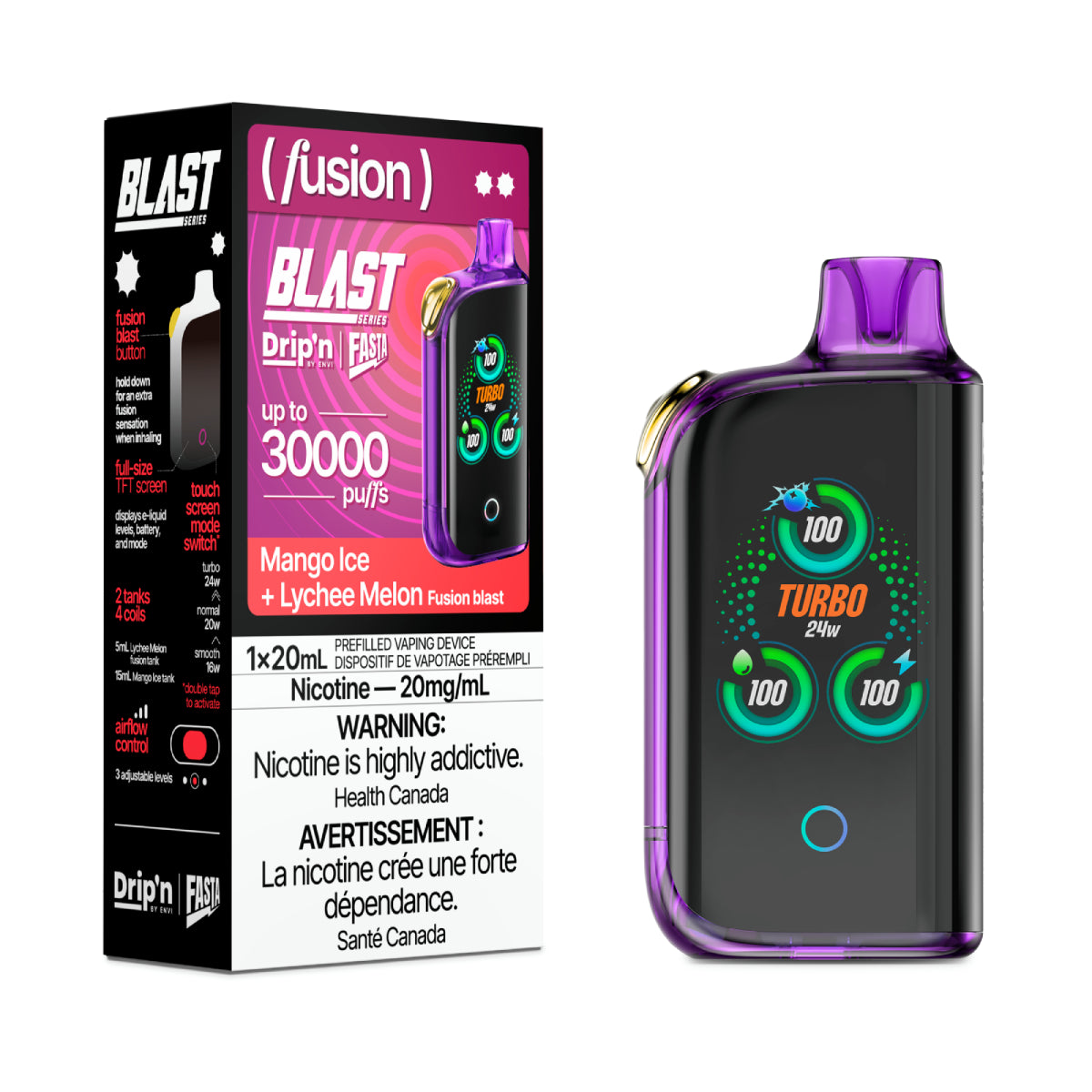Drip’n BLAST Fusion Series 30000 Puffs - Mango Ice + Lychee Melon (AB)