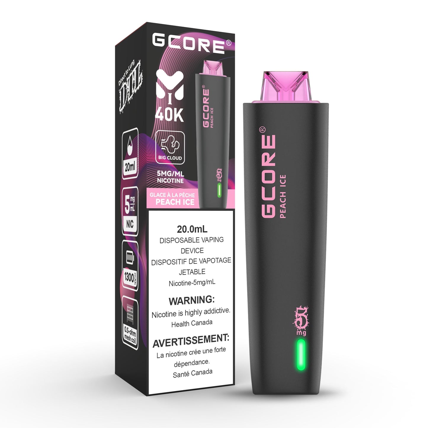 Peach Ice: Gcore Hookah 40000 (5mg/ml) (AB)