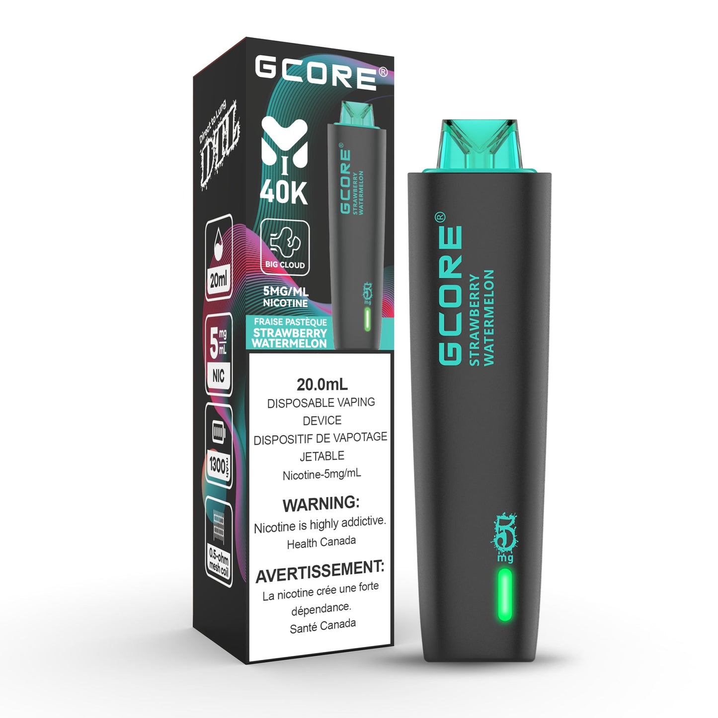 Strawberry Watermelon: Gcore Hookah 40000 (5mg/ml) (AB)