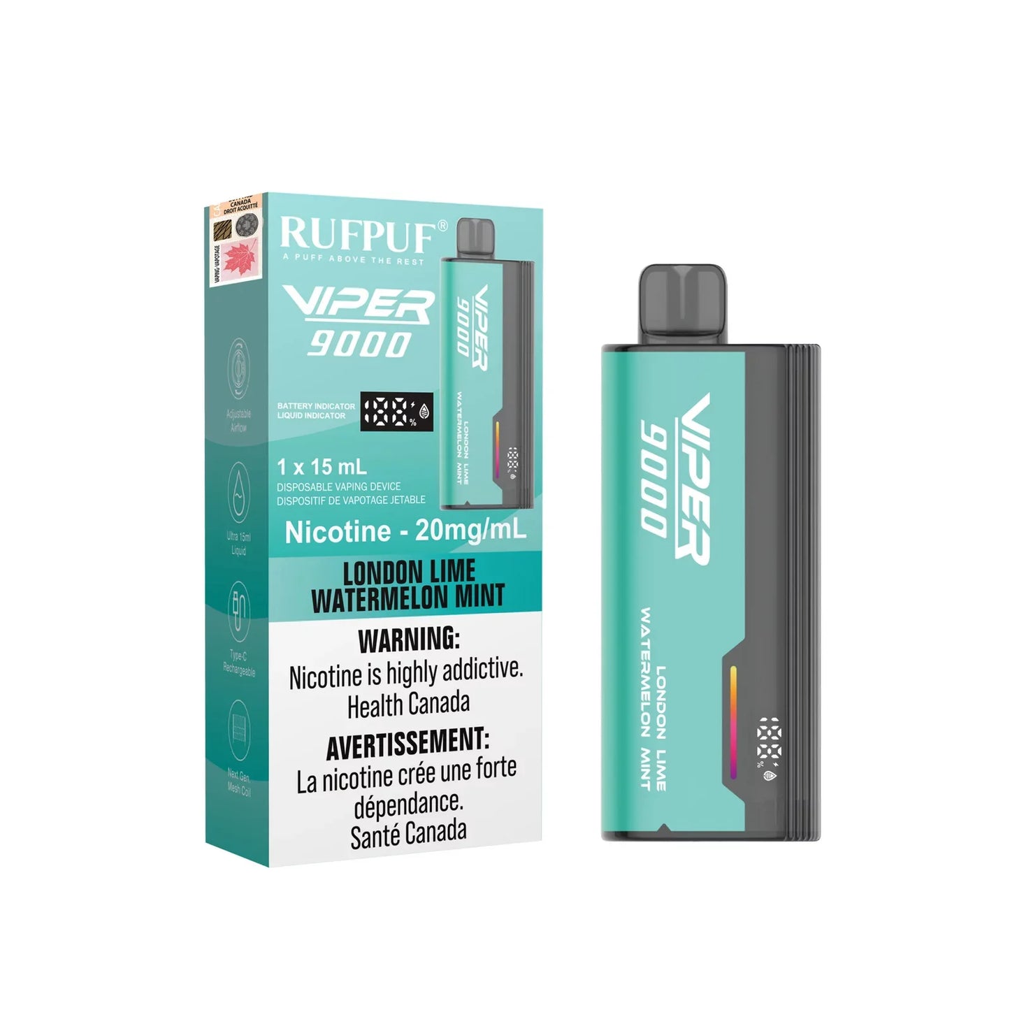 Rufpuf Viper 9000 London Lime Watermelon Mint 20mg (Excise Tax)