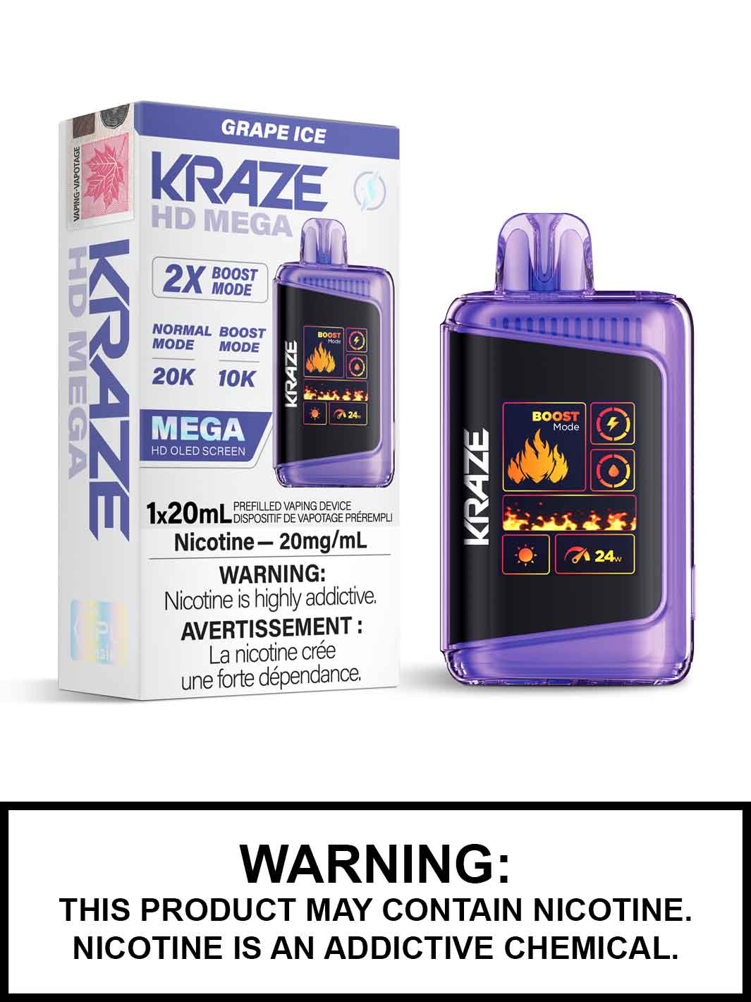 Kraze 20000 Disposable - Grape Ice 20mg (Vape tax included)