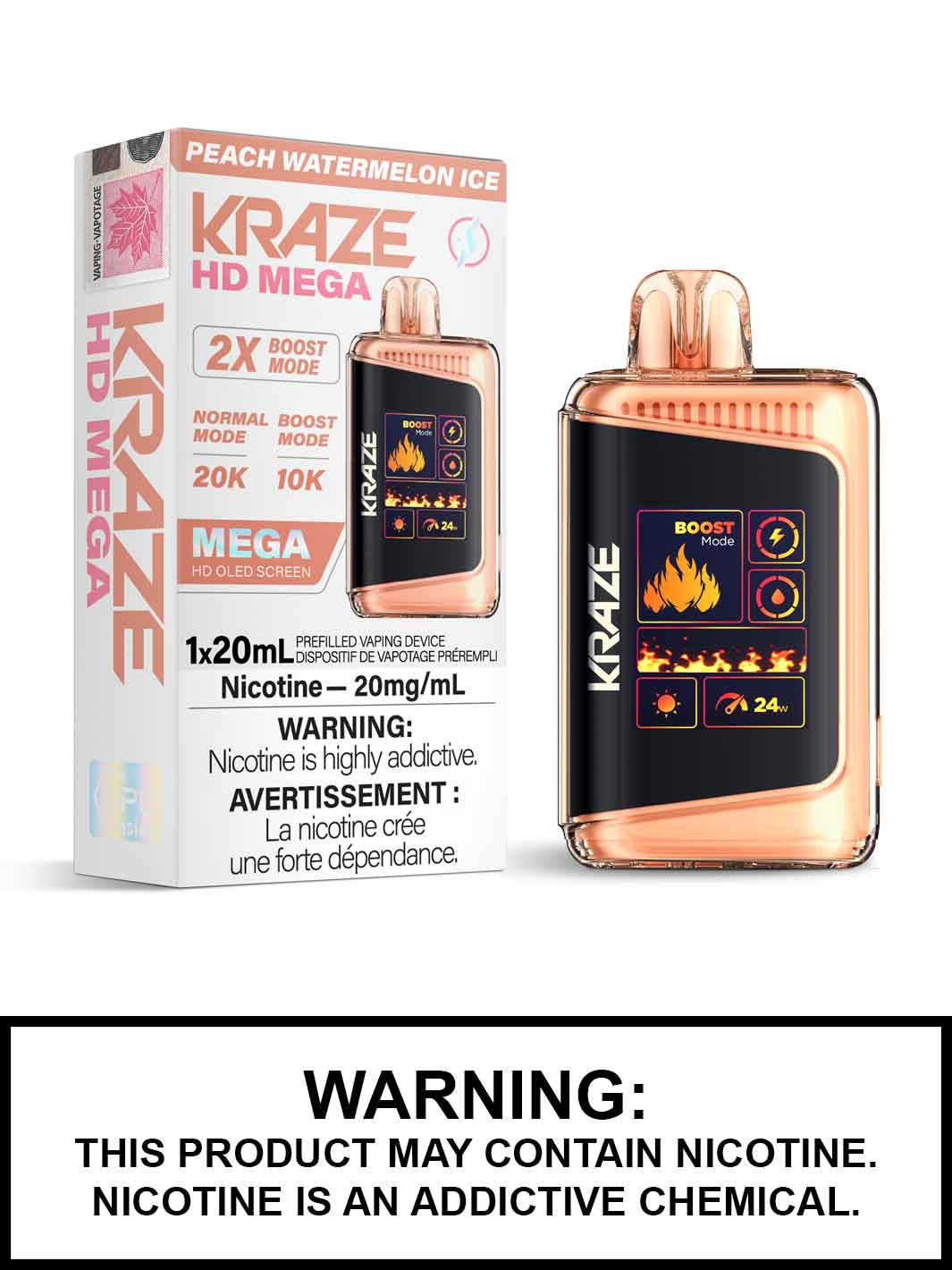 Kraze 20000 Disposable - Peach Watermelon Ice 20mg (Vape tax included)