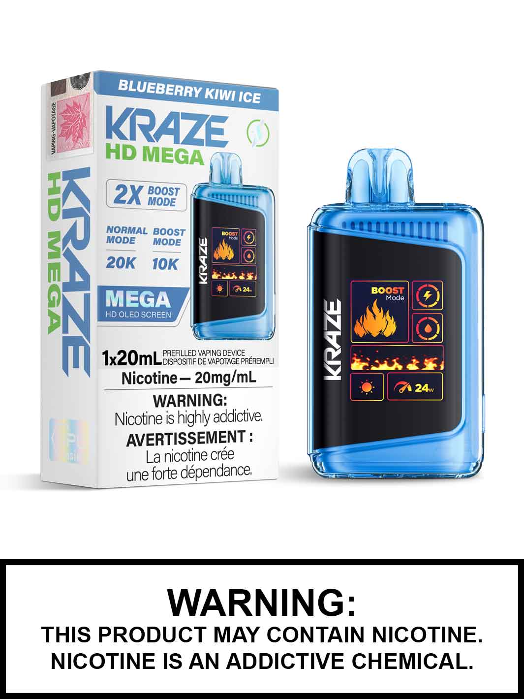 Kraze 20000 Disposable - Blueberry Kiwi Ice 20mg (Vape tax included)