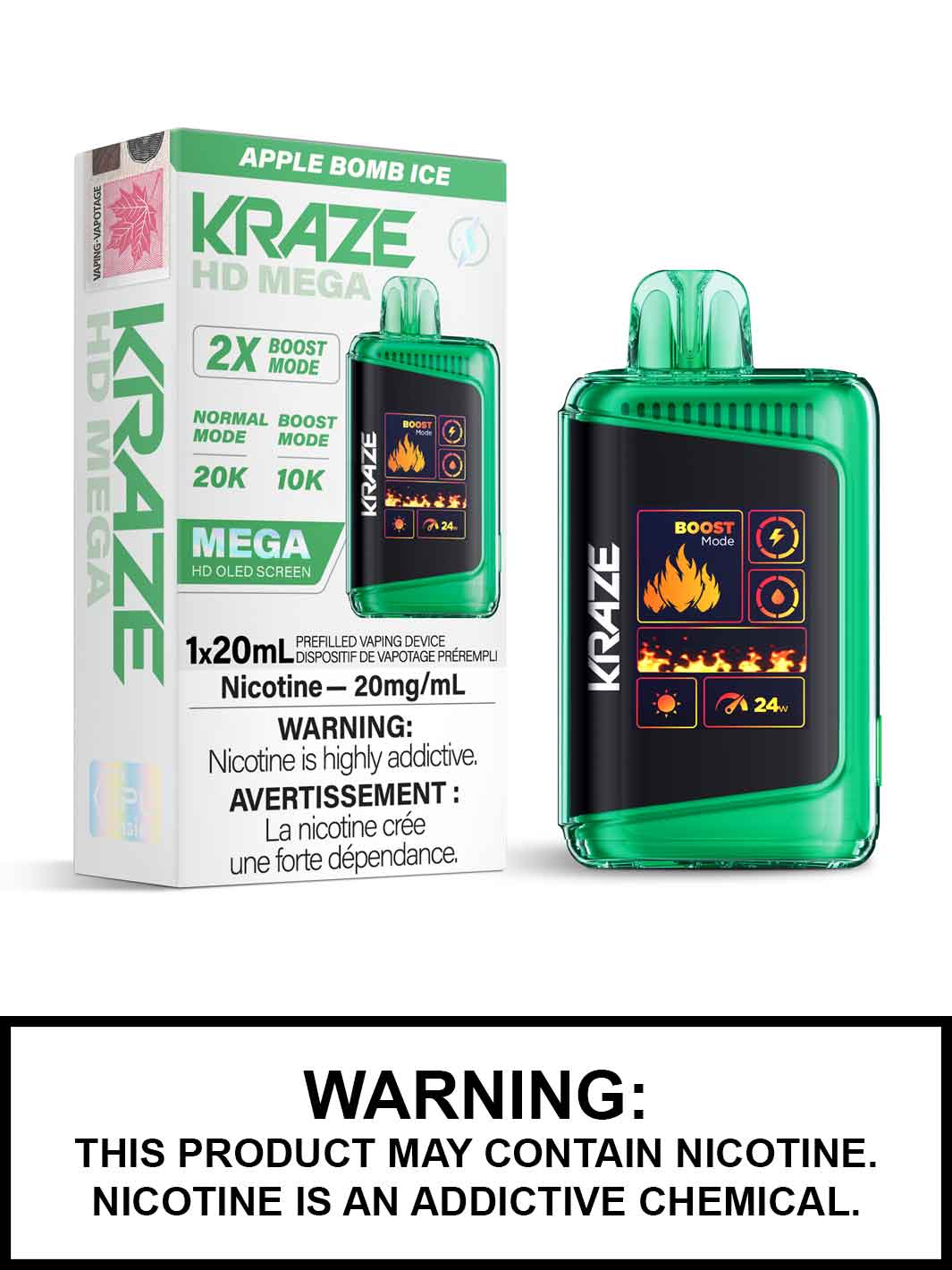 Kraze 20000 Disposable - Apple Bomb Ice 20mg (Vape tax included)