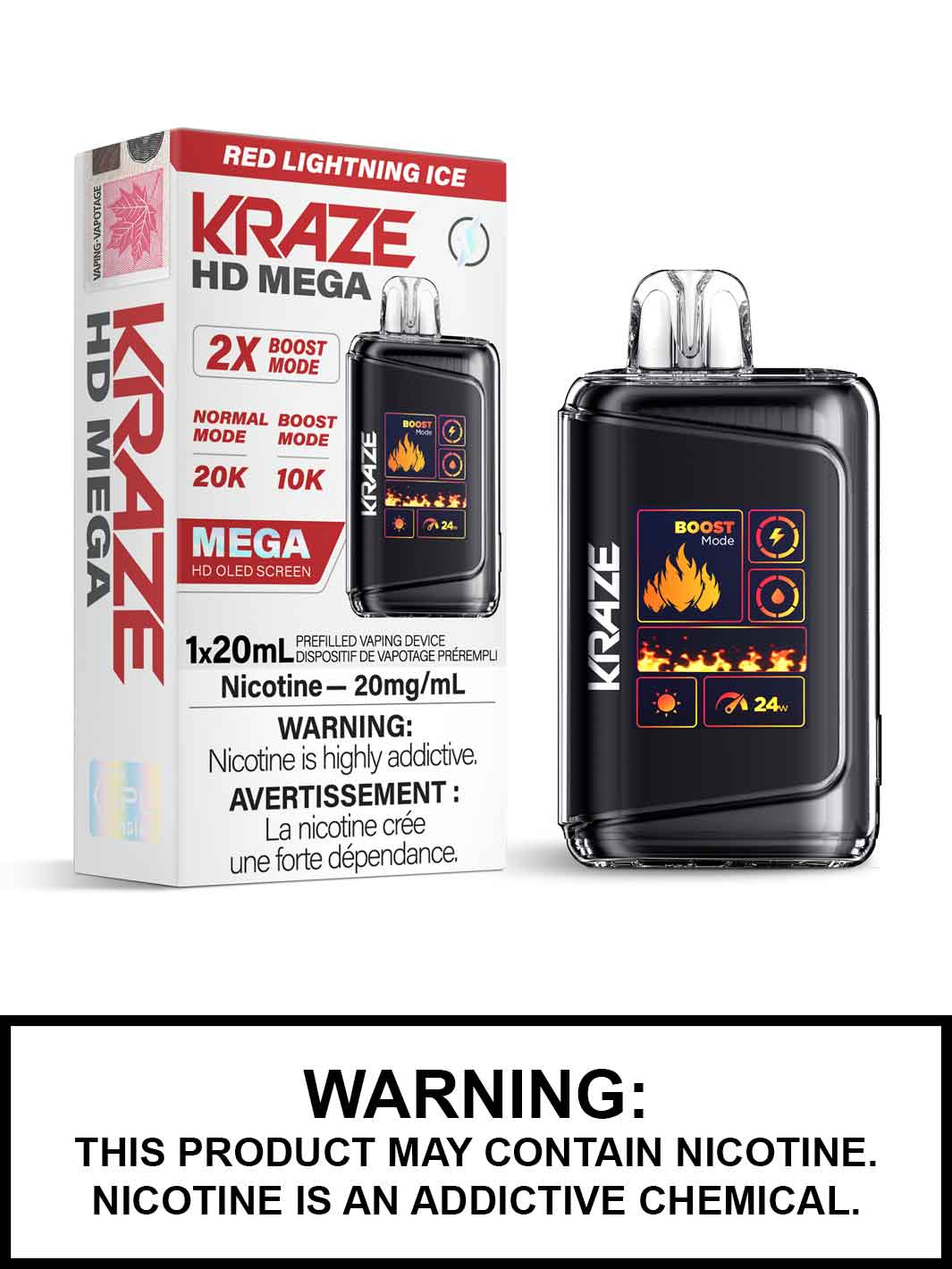 Kraze 20000 Disposable - Red Lightning Ice 20mg (Vape tax included)