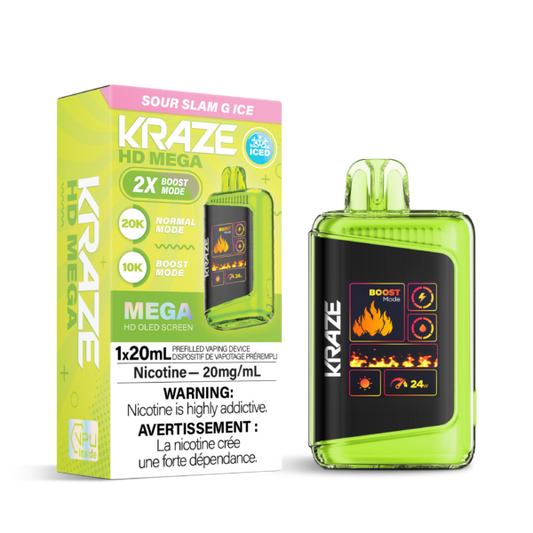 Kraze 20000 Disposable - Sour Slam G Ice 20mg (Vape tax included)