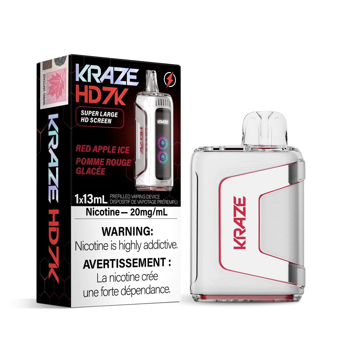 Kraze 7000 Disposable - Red Apple Ice 20MG (Vape tax included)