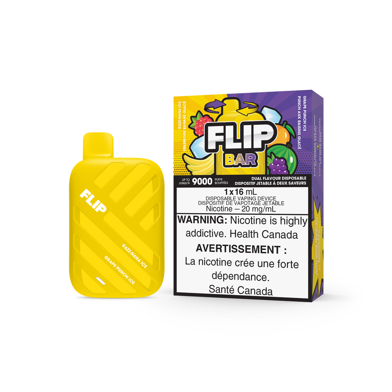 Flip Bar 9000 Disposable - Razz-Nana Ice + Grape Punch Ice 20MG (Vape tax included)