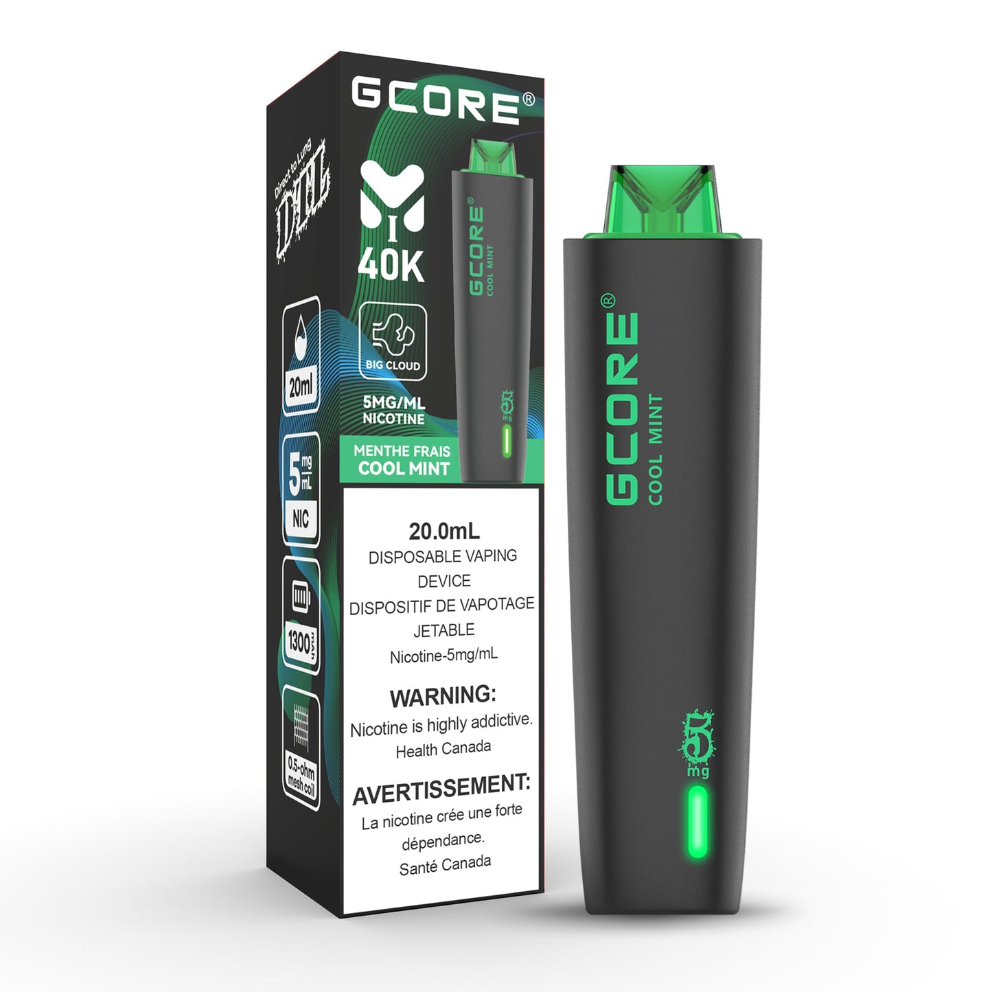 Cool Mint: Gcore Hookah 40000 (5mg/ml) (AB)