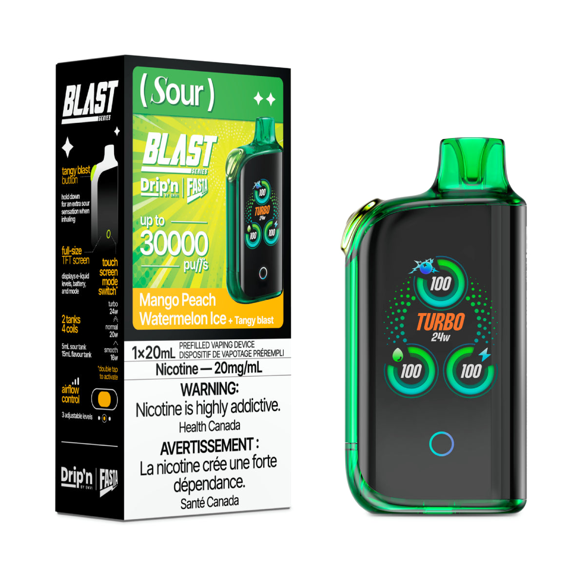Drip’n BLAST Sour Series 30000 Puffs - Mango Peach Watermelon Ice (Sour) (AB)