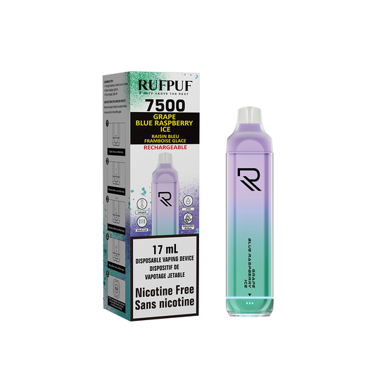 *Nicotine free* 7500 RUFPUF Grape Blue Raspberry Ice 0mg (Vape tax included)