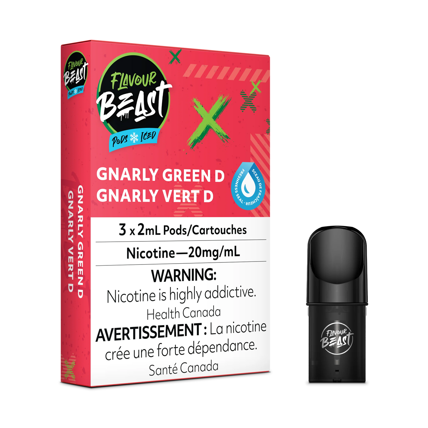 Flavour Beast Pods - Gnarly Green D Iced (20mg/mL) (Vape tax included)