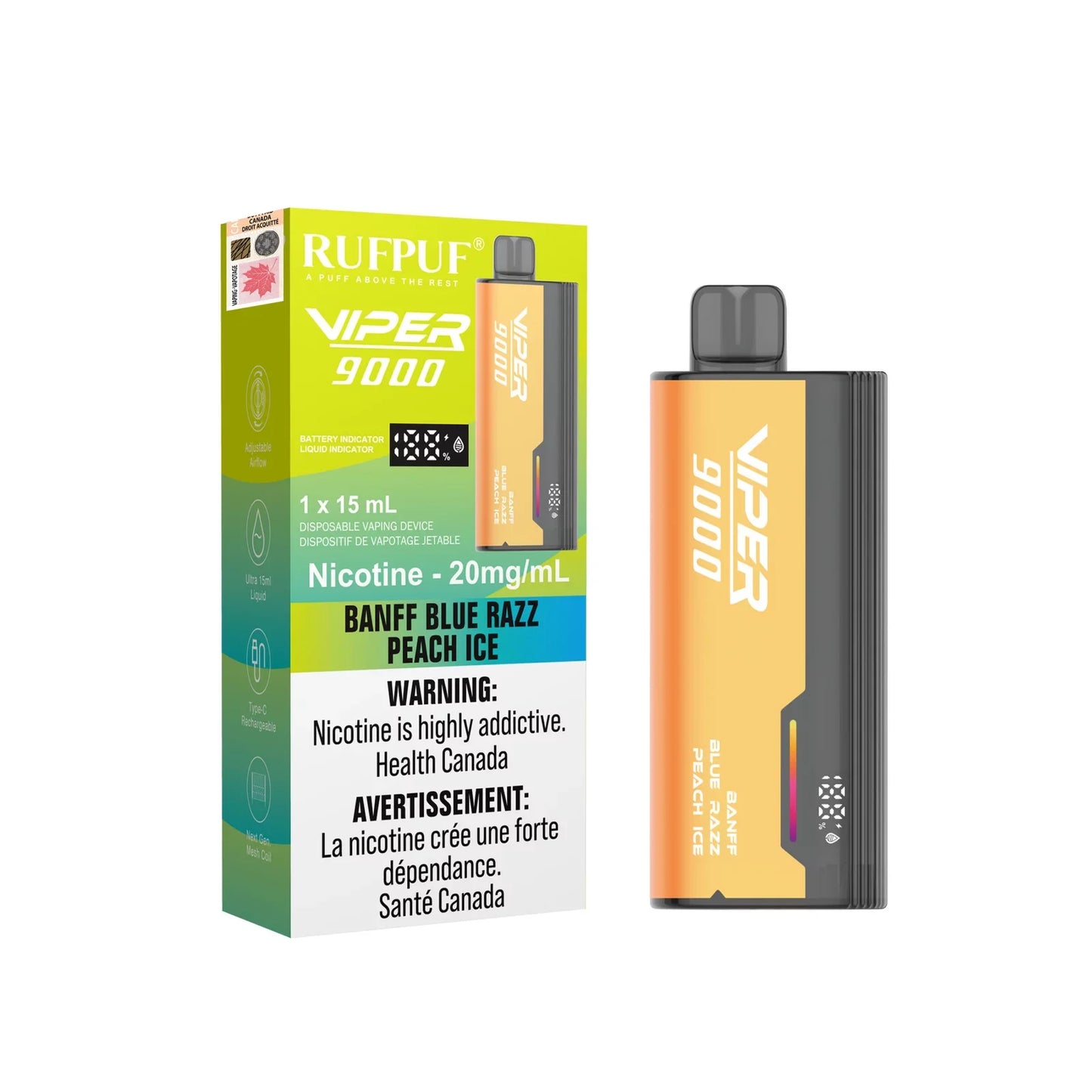 Rufpuf Viper 9000 Banff Blue Razz Peach Ice 20mg (Excise Tax)