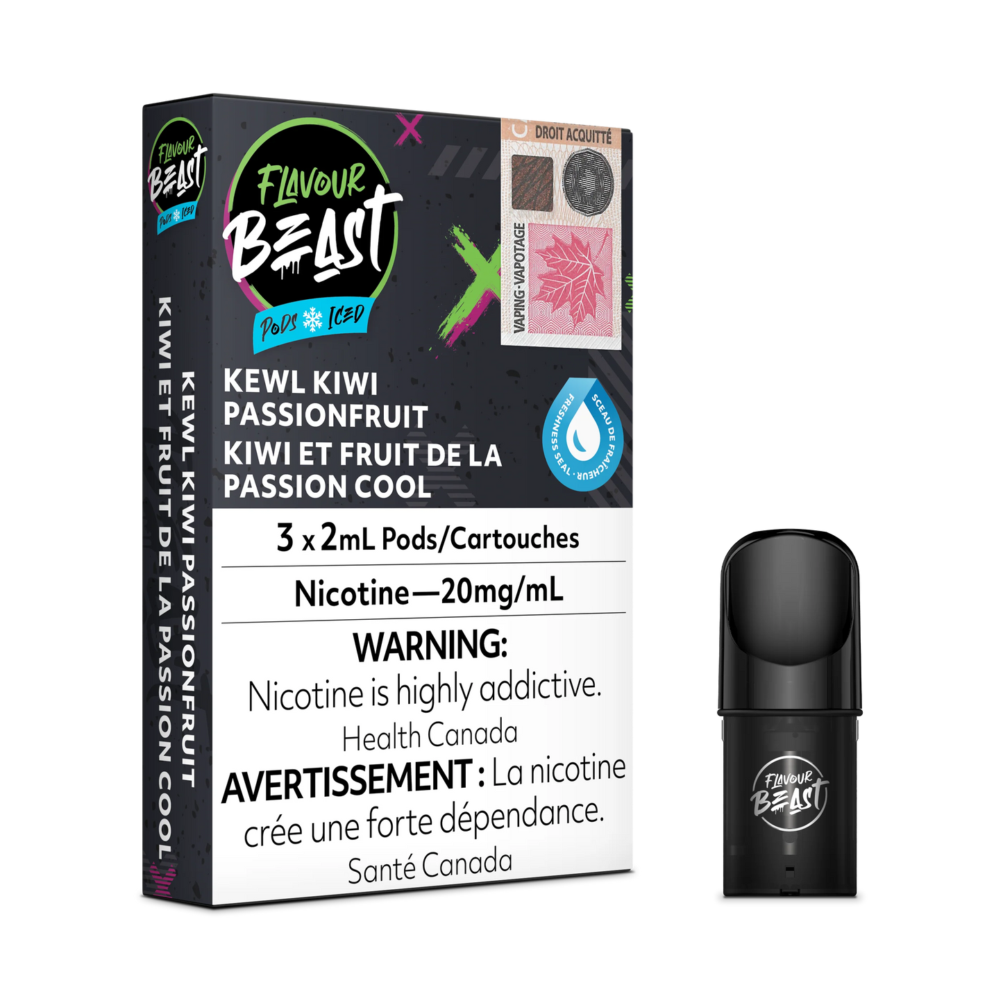 Flavour Beast Pods - Kewl Kiwi Passionfruit Iced (20mg/mL) (Vape tax included)