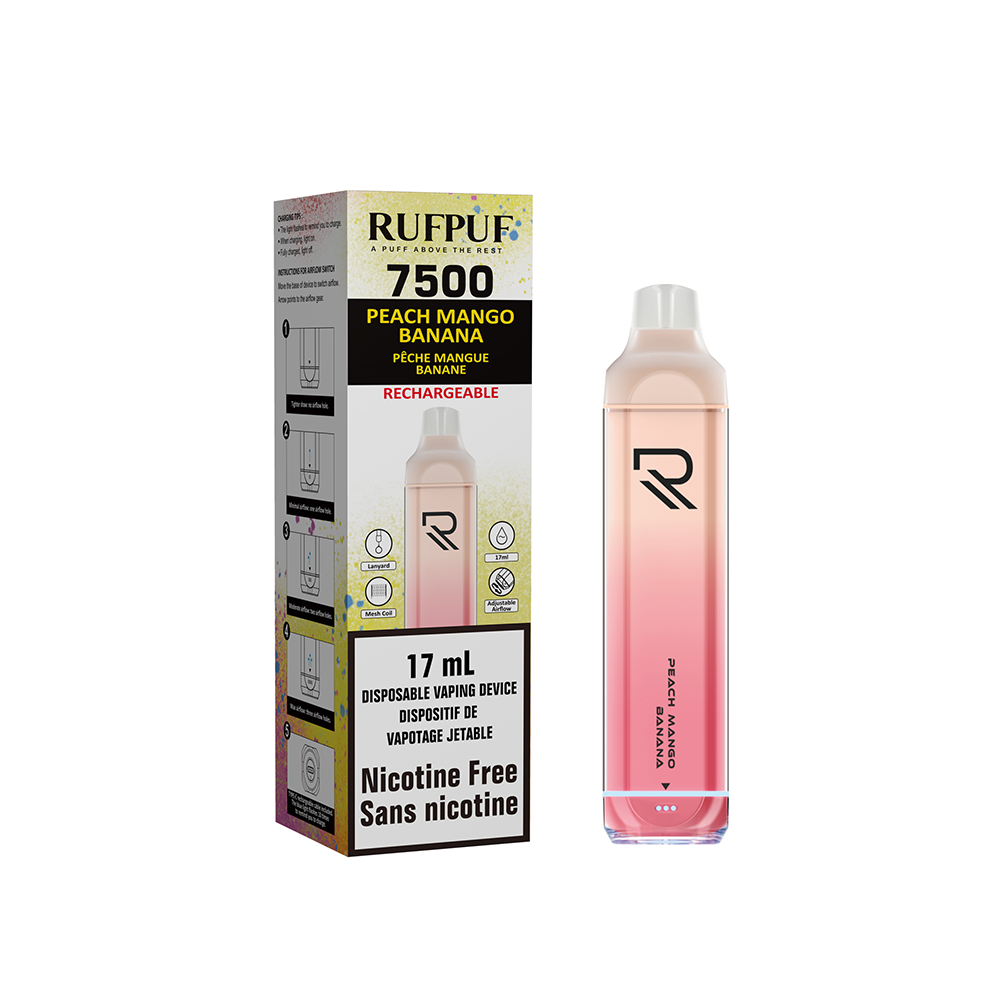 *Nicotine free* 7500 RUFPUF Peach Mango Banana 0mg (Vape tax included)